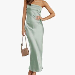 Summer Strapless Satin Tube, Sage